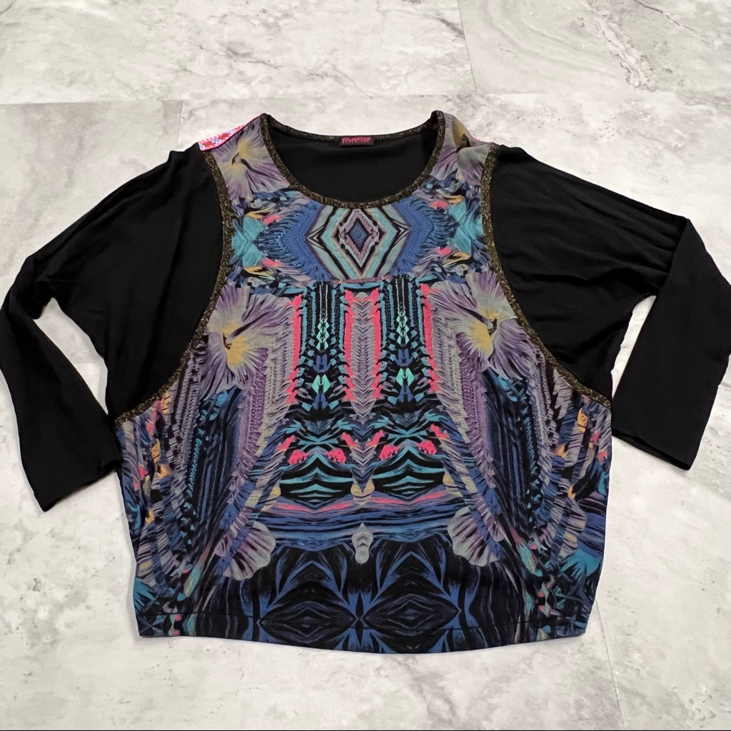 Custo Barcelona Aztec Peacock Dolman Top Size Small S